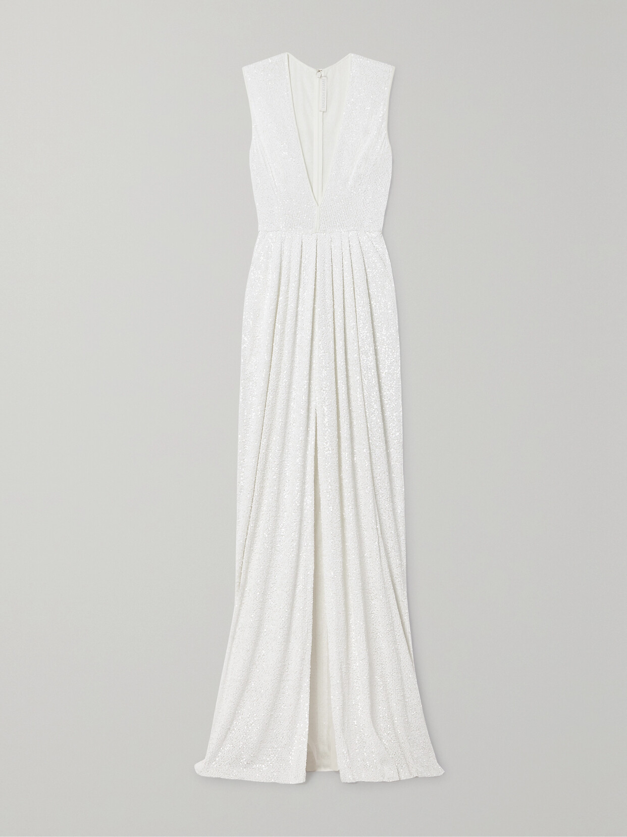 Naeem Khan Petra Pleated Sequined Tulle Gown In Ivory