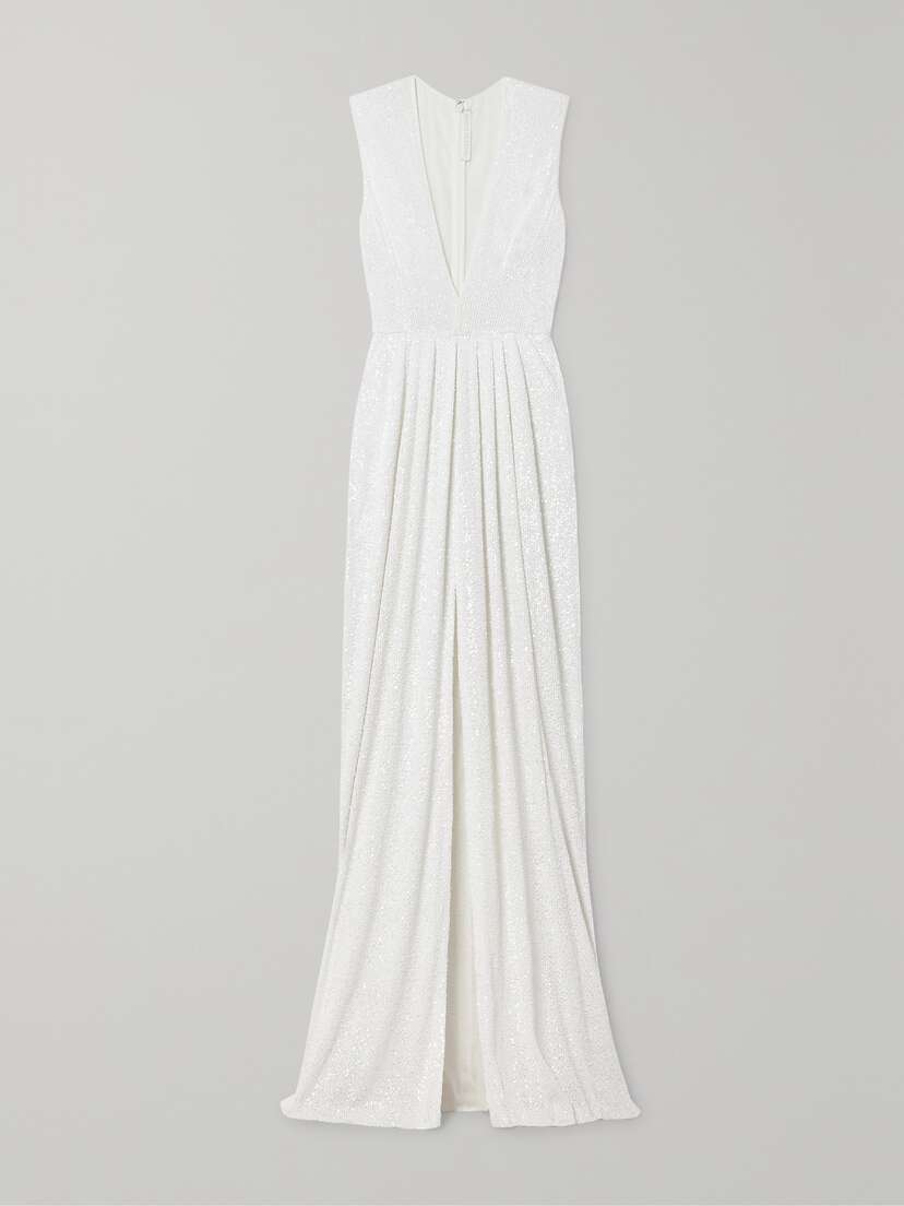 Naeem Khan Petra Pleated Sequined Tulle Gown