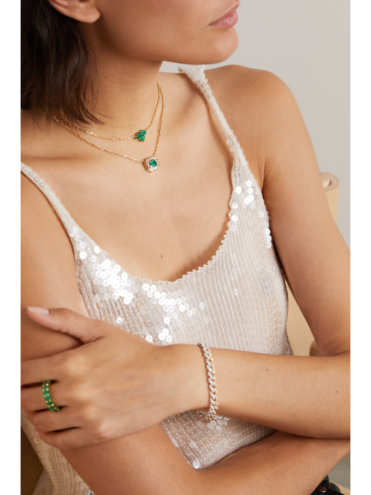 Shay Mini Deco 18-karat Gold, Emerald And Diamond Necklace In Gold