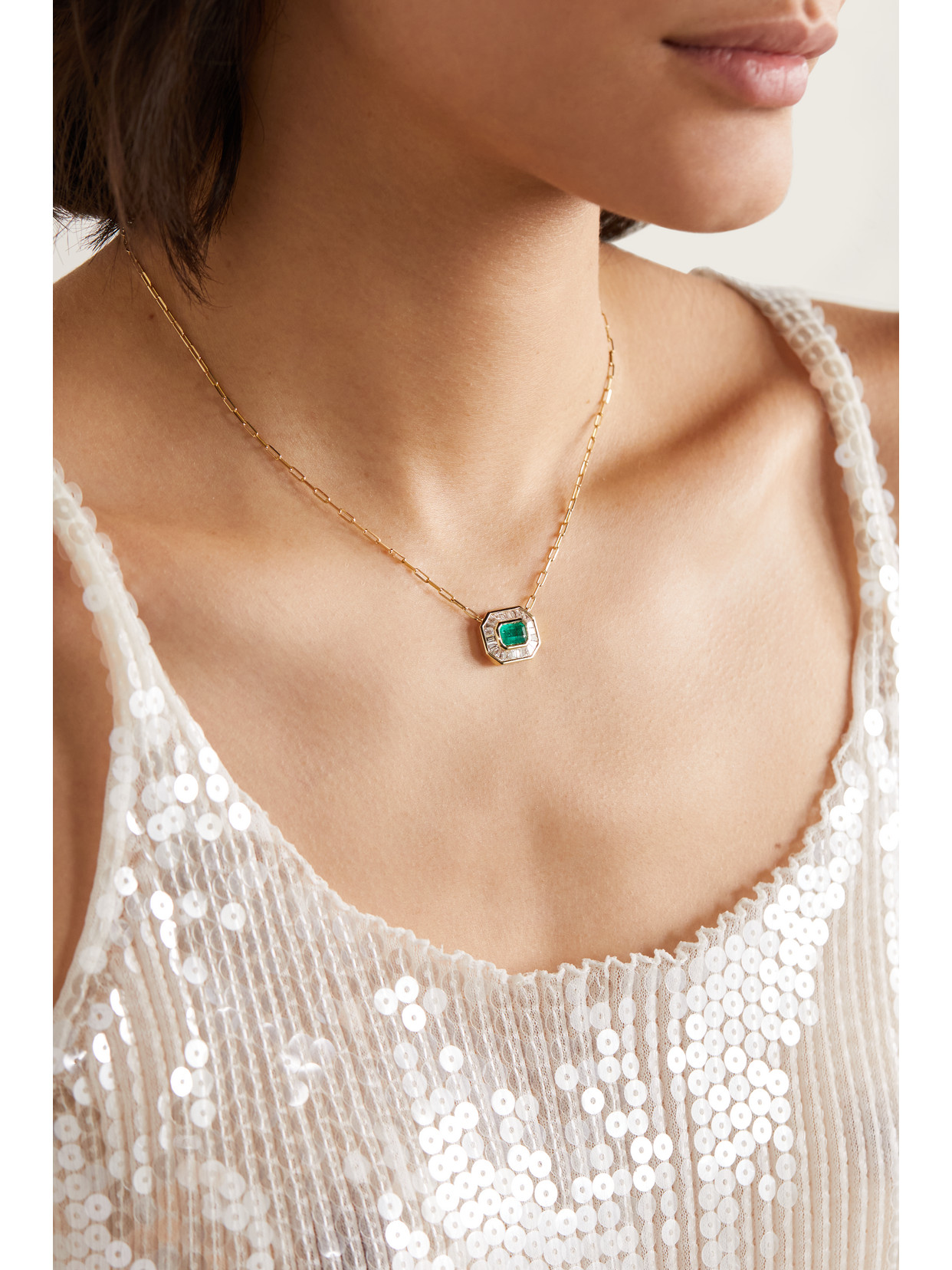 Shay Mini Deco 18-karat Gold, Emerald And Diamond Necklace In Gold