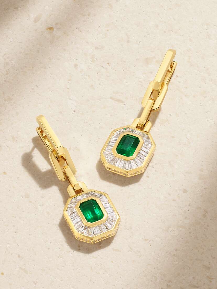SHAY 18-karat Gold, Emerald And Diamond Earrings