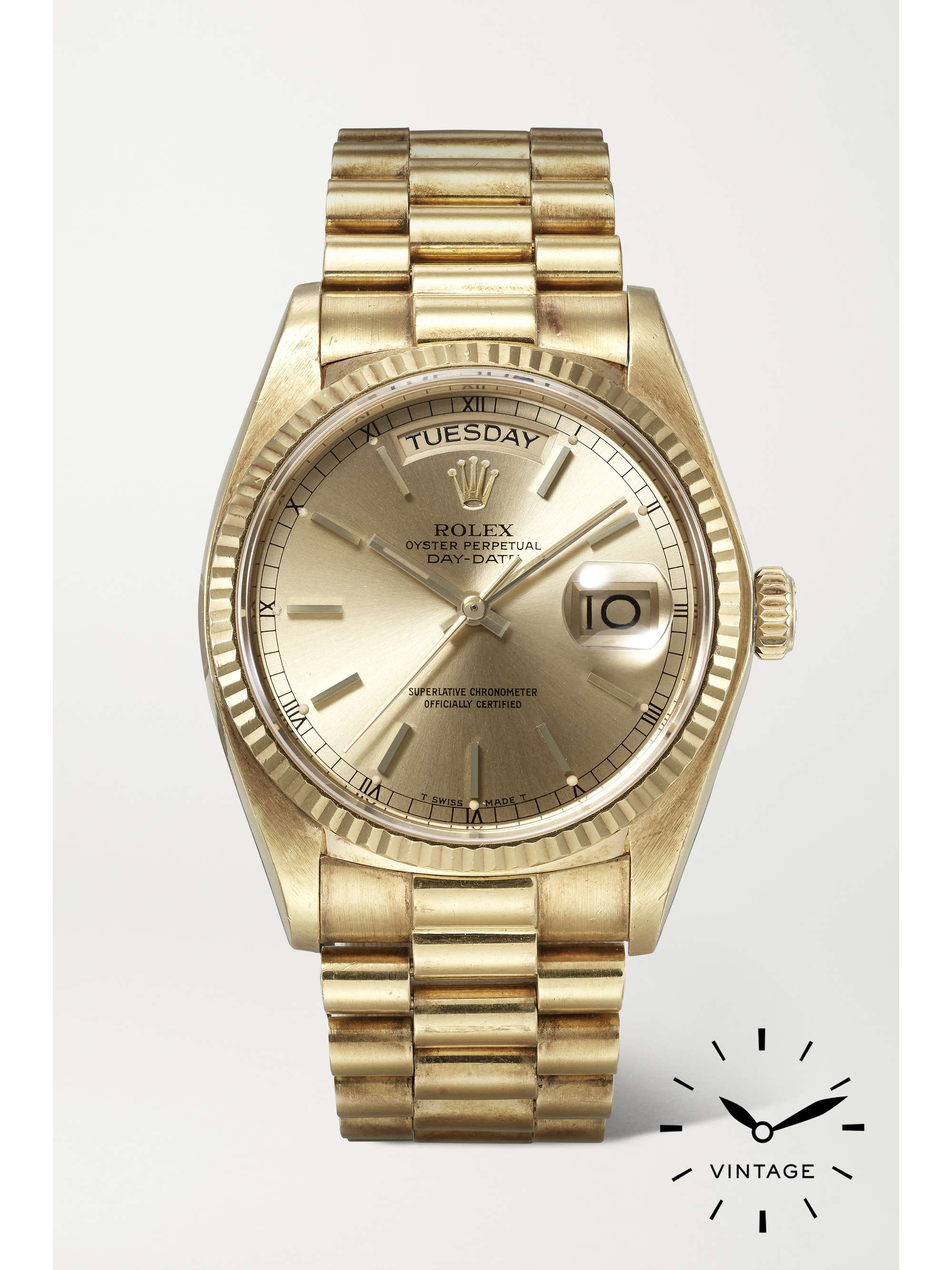 Pre Owned Wind Vintage Day Date President Automatic 36mm 18 karat gold watch