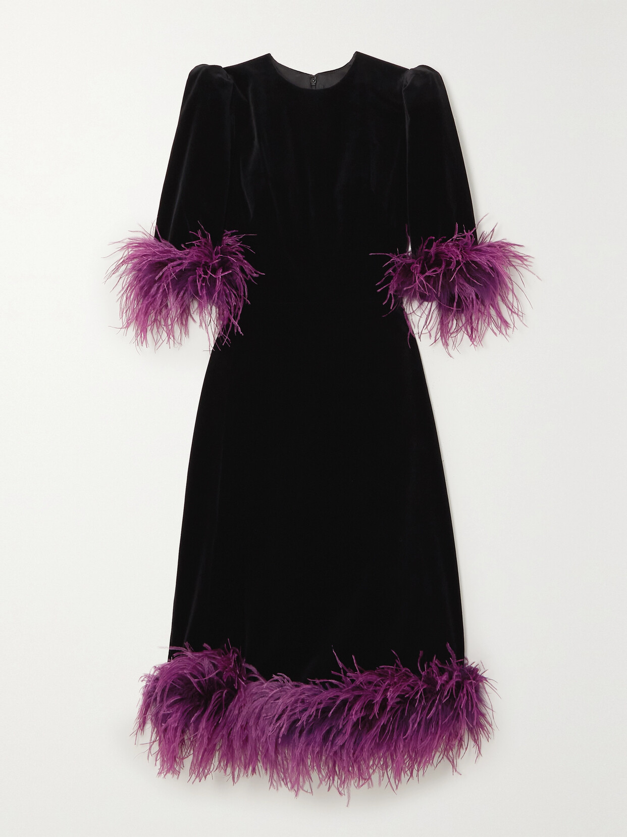 The Vampire's Wife - The Feather Falconetti Feather-trimmed Cotton-velvet Dress - Black