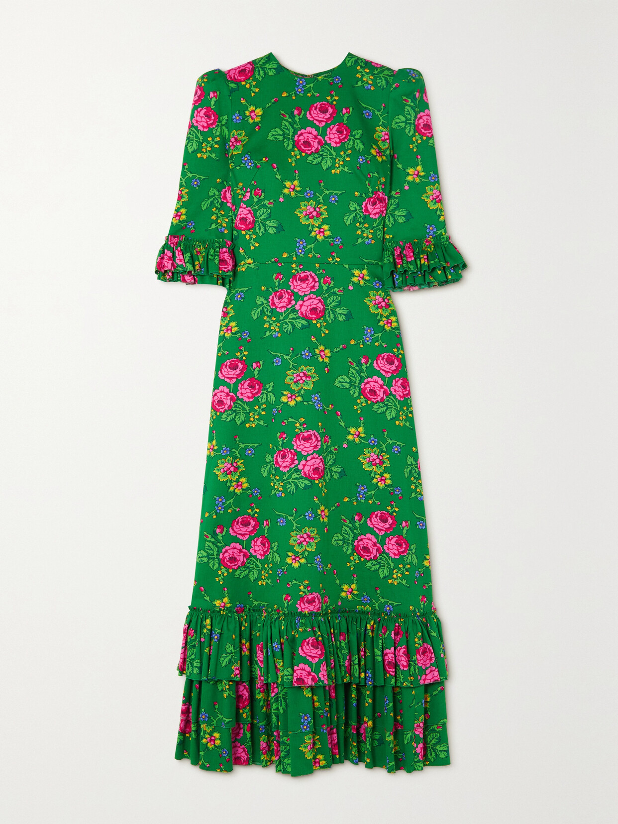 The Vampire's Wife - There's No Place Like Home Ruffled Tiered Floral-print Cotton Midi Dress - Green