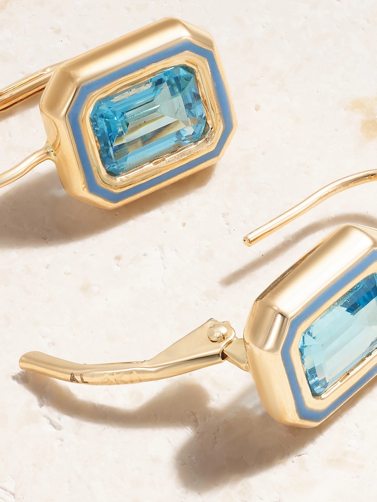 Shop Alison Lou Madison 14-karat Gold, Laboratory-grown Topaz And Enamel Earrings In Blue