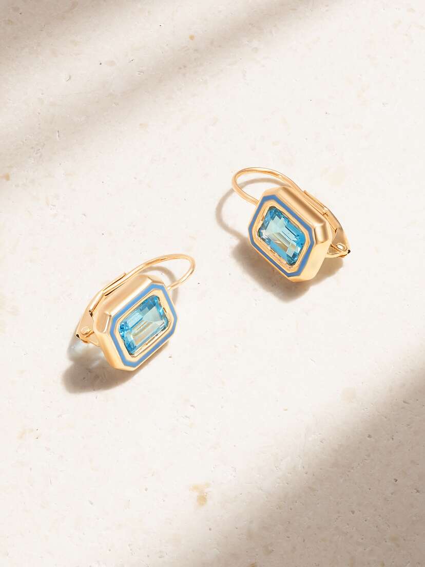 Alison Lou Madison 14-karat Gold, Laboratory-grown Topaz And Enamel Earrings