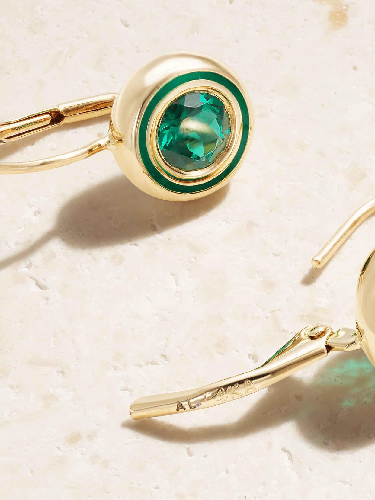 Shop Alison Lou Cocktail 14-karat Gold, Labroatory-grown Emerald And Enamel Earrings In Green