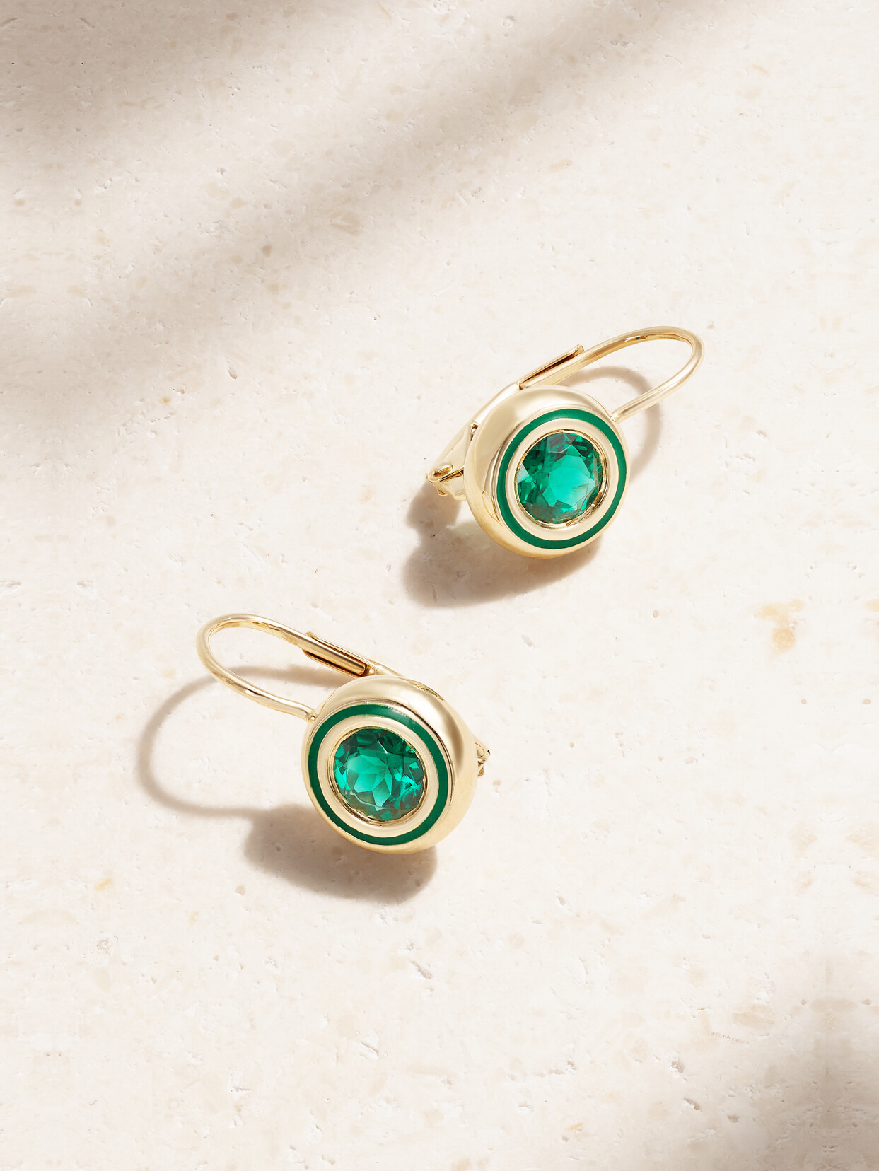 Alison Lou Cocktail 14-karat Gold, Labroatory-grown Emerald And Enamel Earrings In Green