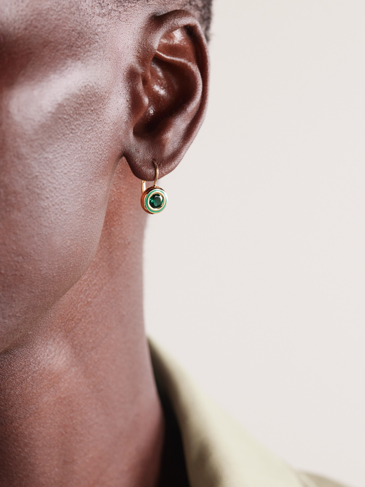 Alison Lou Cocktail 14-karat Gold, Labroatory-grown Emerald And Enamel Earrings In Green