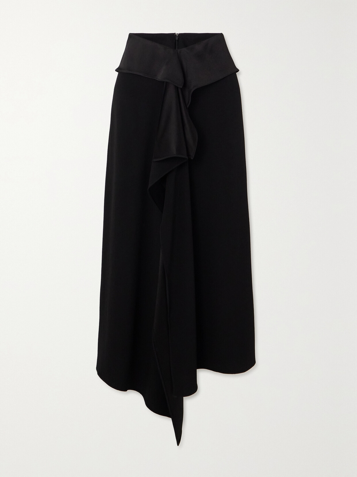 AZ Factory Asymmetric Ruffled Satin-trimmed Crepe Midi Skirt - Black