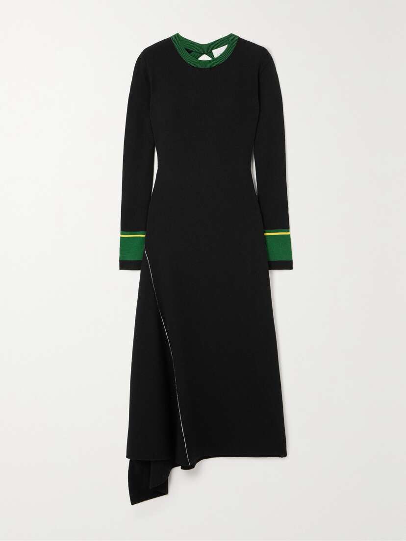 AZ Factory Asymmetric Cut-out Ribbed Wool Midi Dress