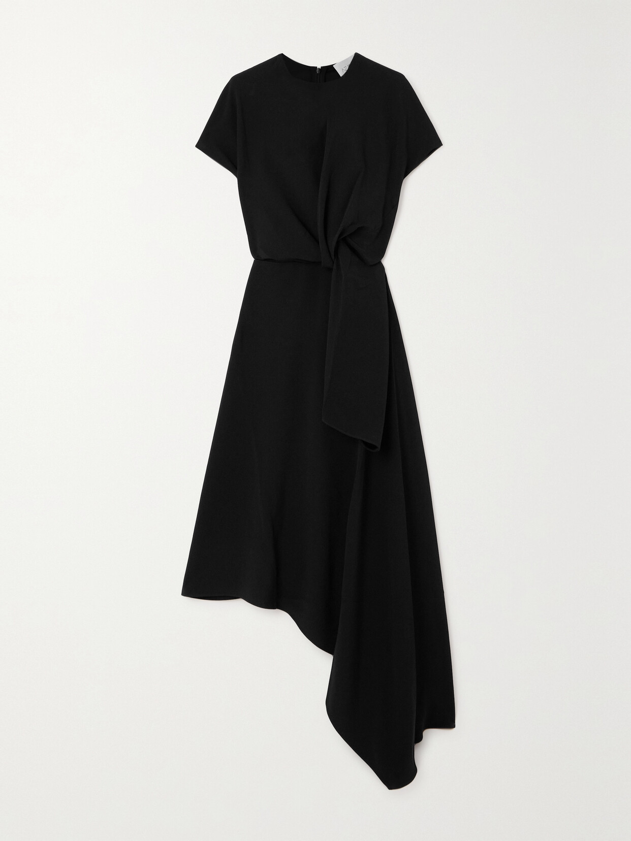 AZ FACTORY DRAPED ASYMMETRIC PLEATED CREPE MIDI DRESS