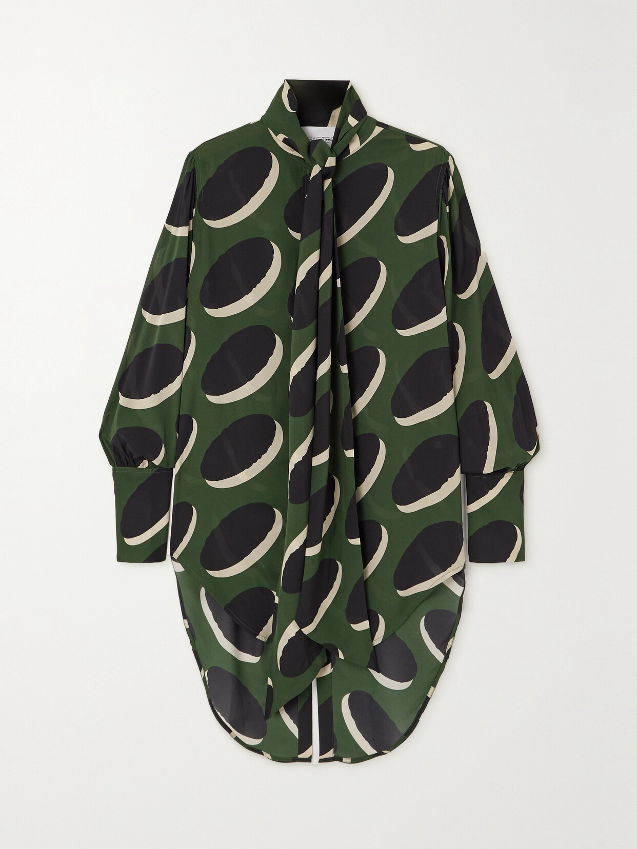 AZ Factory Pussy-bow Printed Georgette Shirt - Green