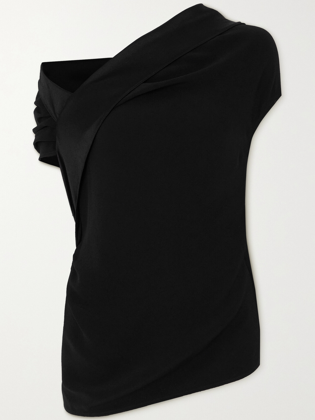 AZ Factory - Asymmetric One-shoulder Draped Satin-trimmed Crepe Top - Black