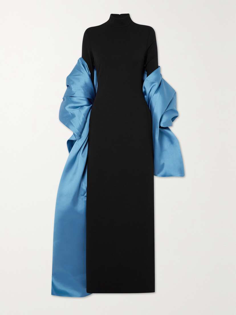 Solace London Lyana Draped Satin-twill And Stretch-crepe Maxi Dress