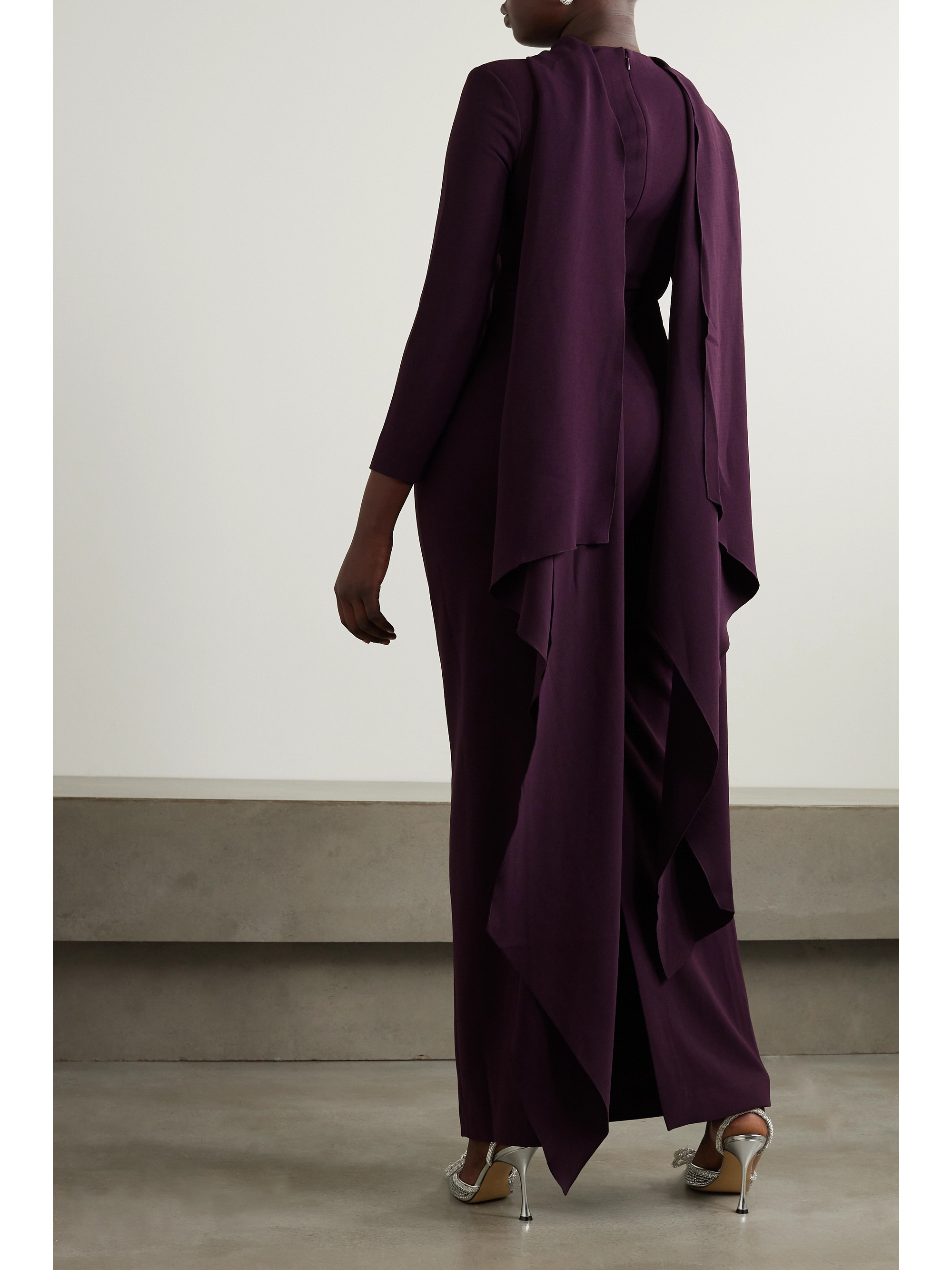 Solace London Luisa cape-effect crepe gown thumbnail