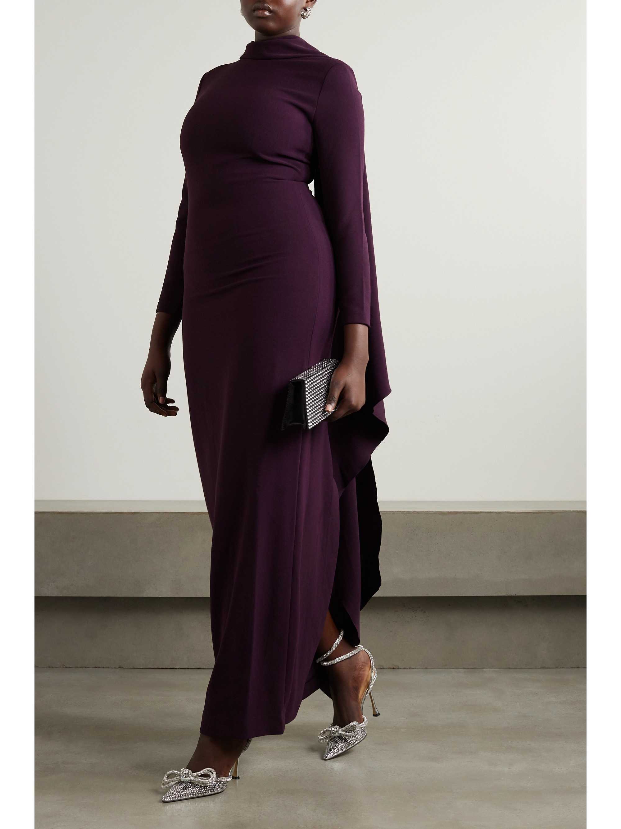 Solace London Luisa cape-effect crepe gown