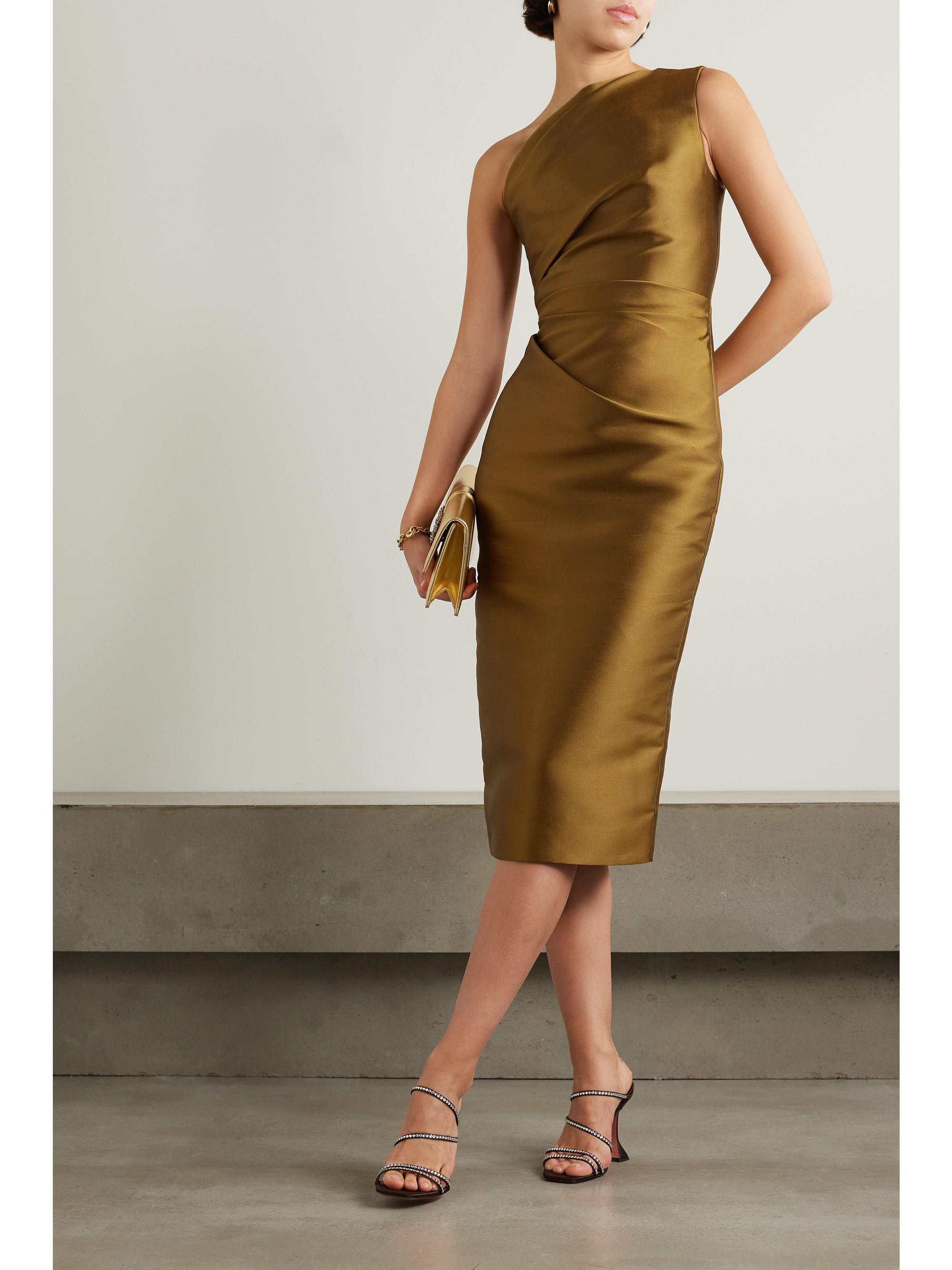 Solace London - Orla one-shoulder gathered satin-twill midi dress | Plush