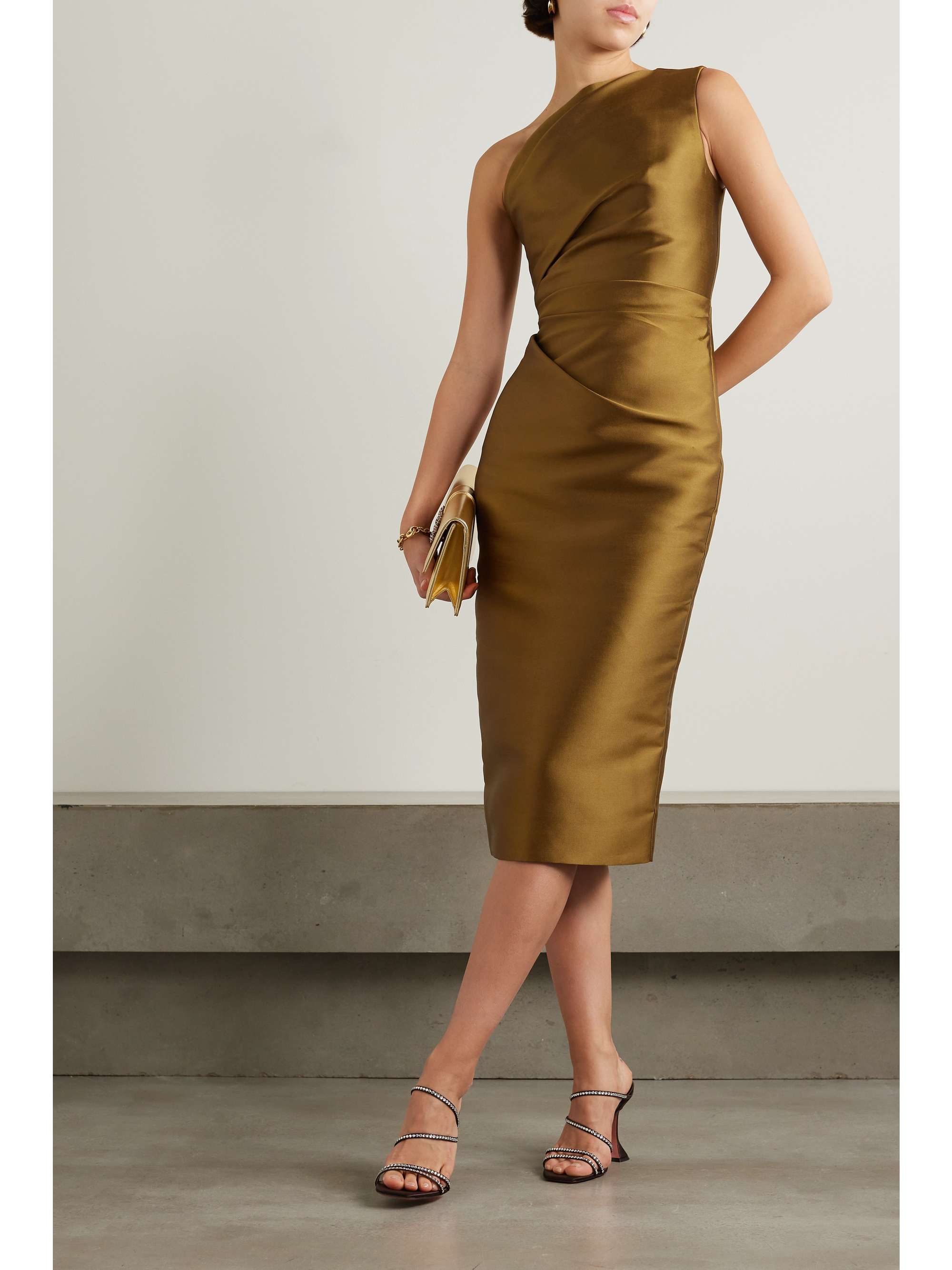 SOLACE LONDON Orla one-shoulder gathered satin-twill midi dress