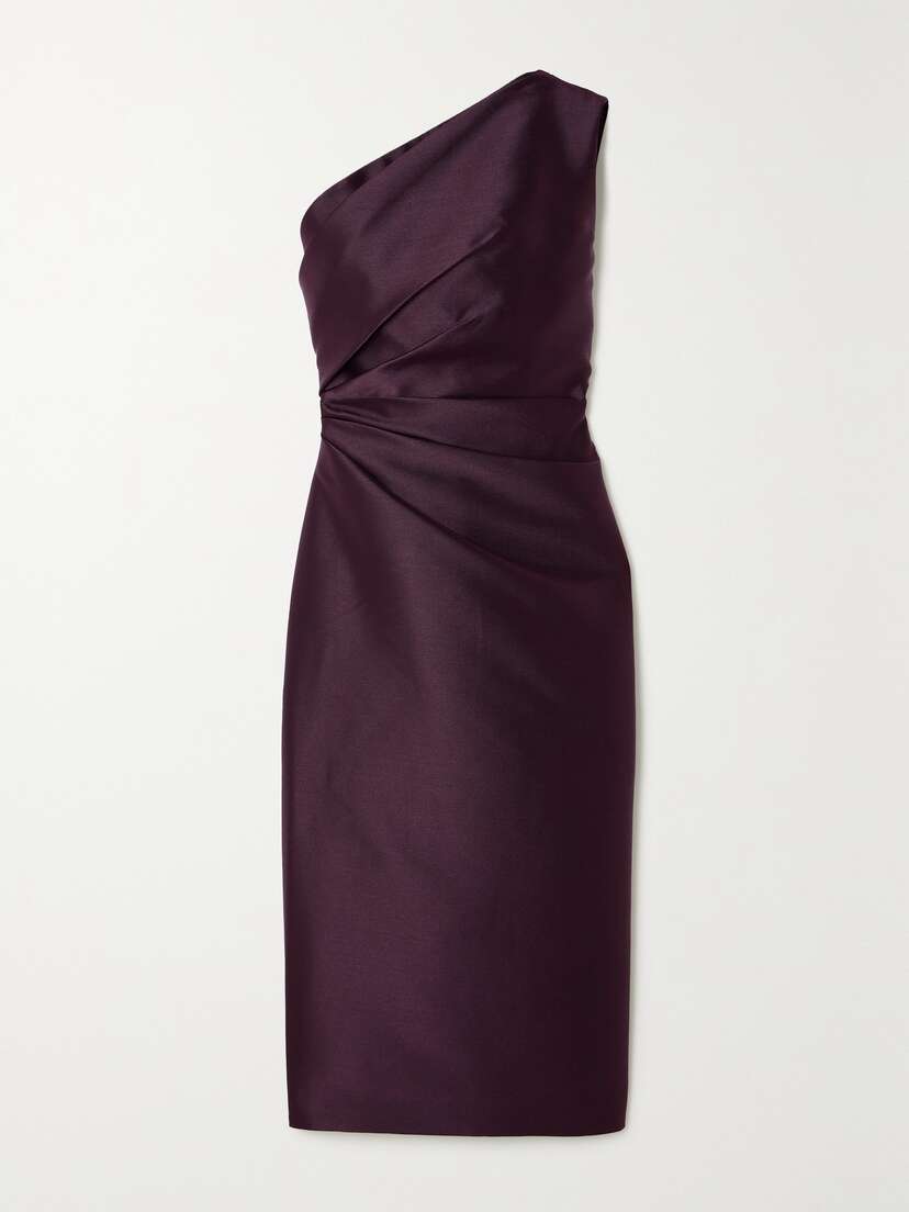 Solace London Orla One-shoulder Gathered Satin-twill Midi Dress