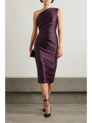 Solace London Orla one-shoulder gathered satin-twill midi dress