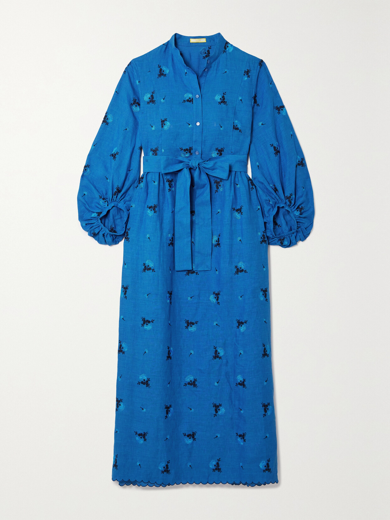 Erdem - Belted Embroidered Linen Midi Dress - Blue