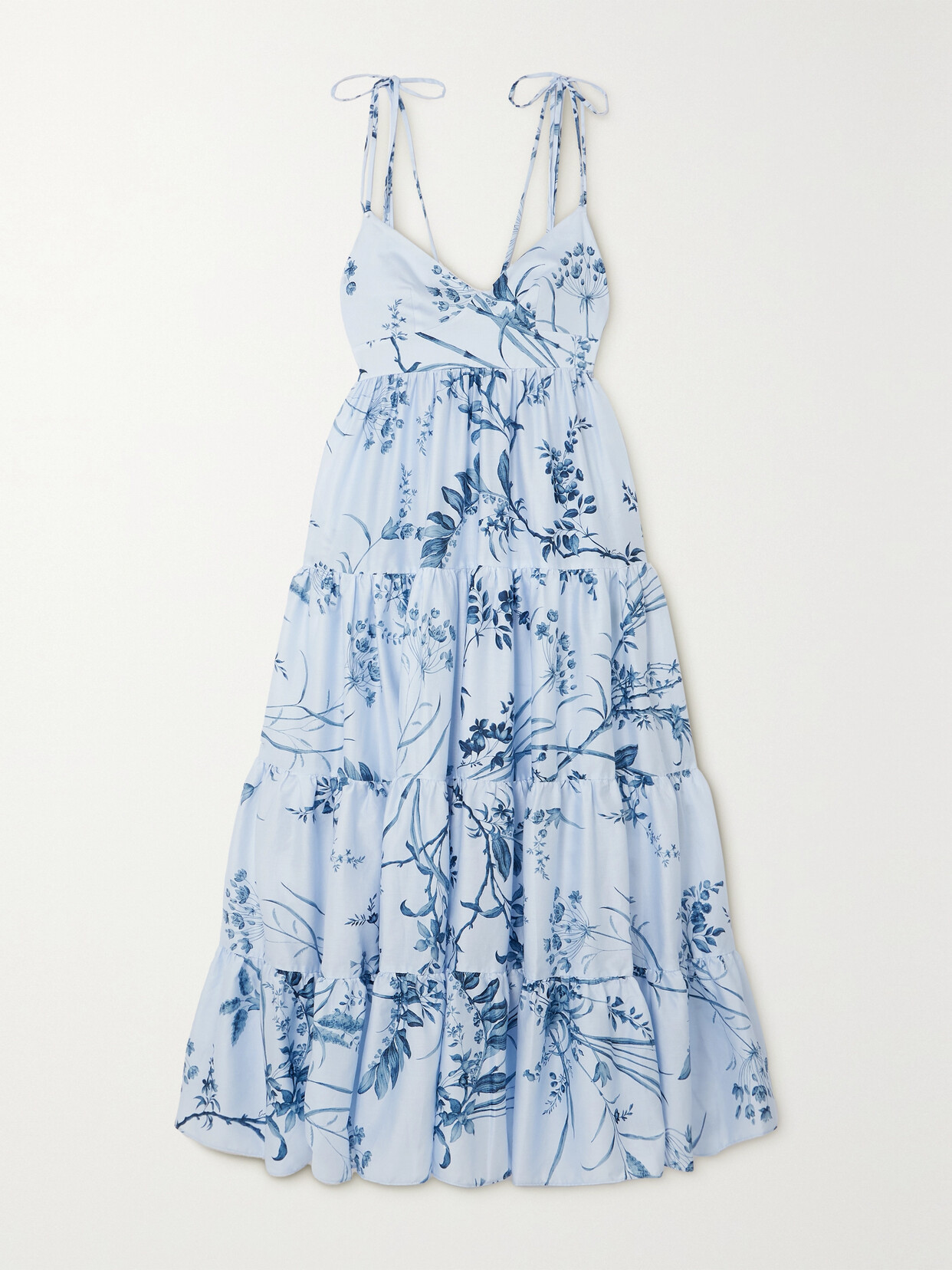 Erdem Tiered Floral-print Cotton-poplin Gown - Blue