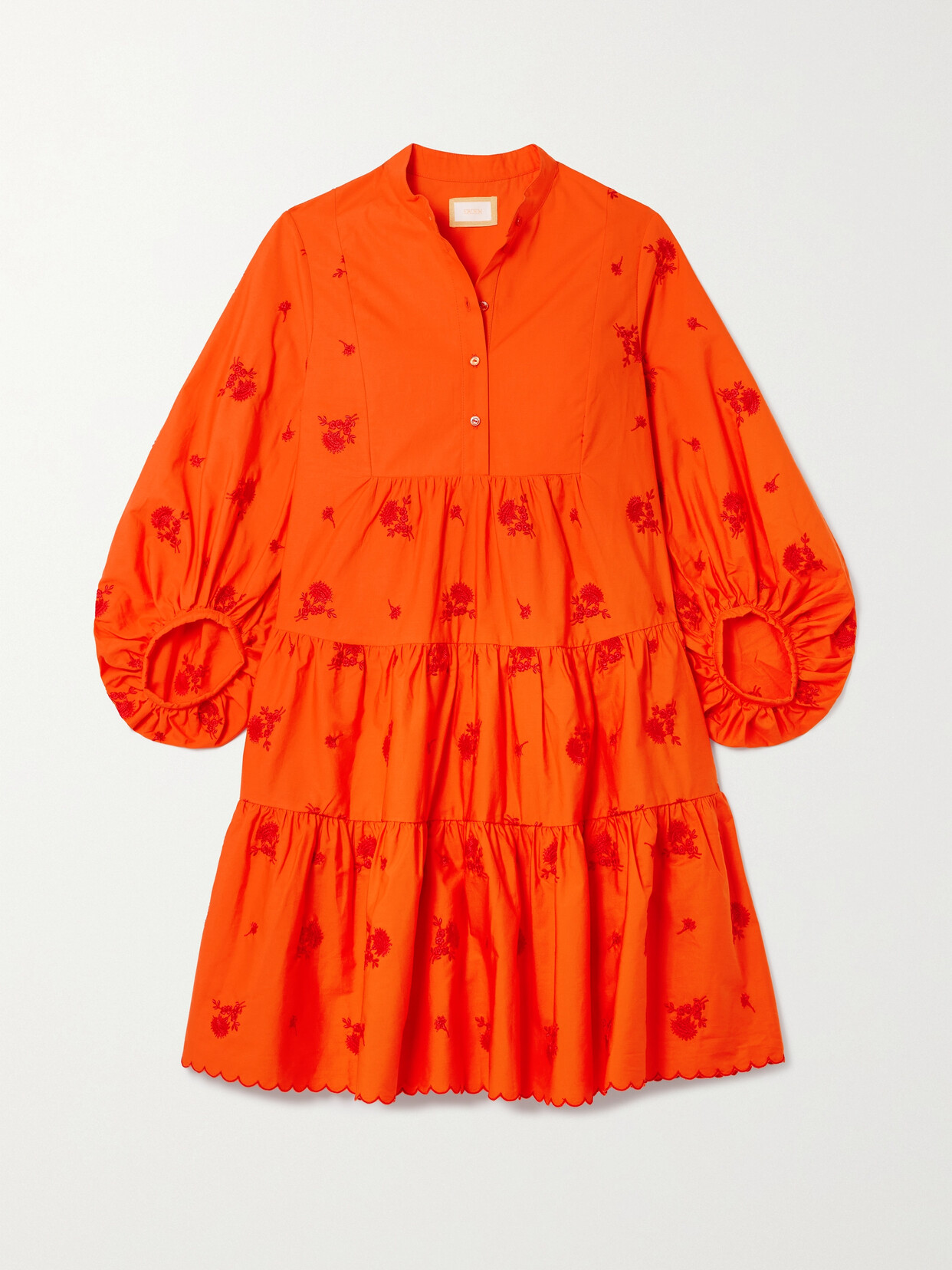 Erdem Tiered Embroidered Cotton-poplin Mini Shirt Dress - UK 16