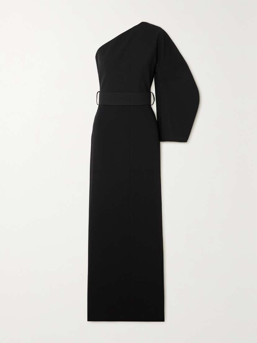 Solace London Zaya One-shoulder Belted Crepe Maxi Dress