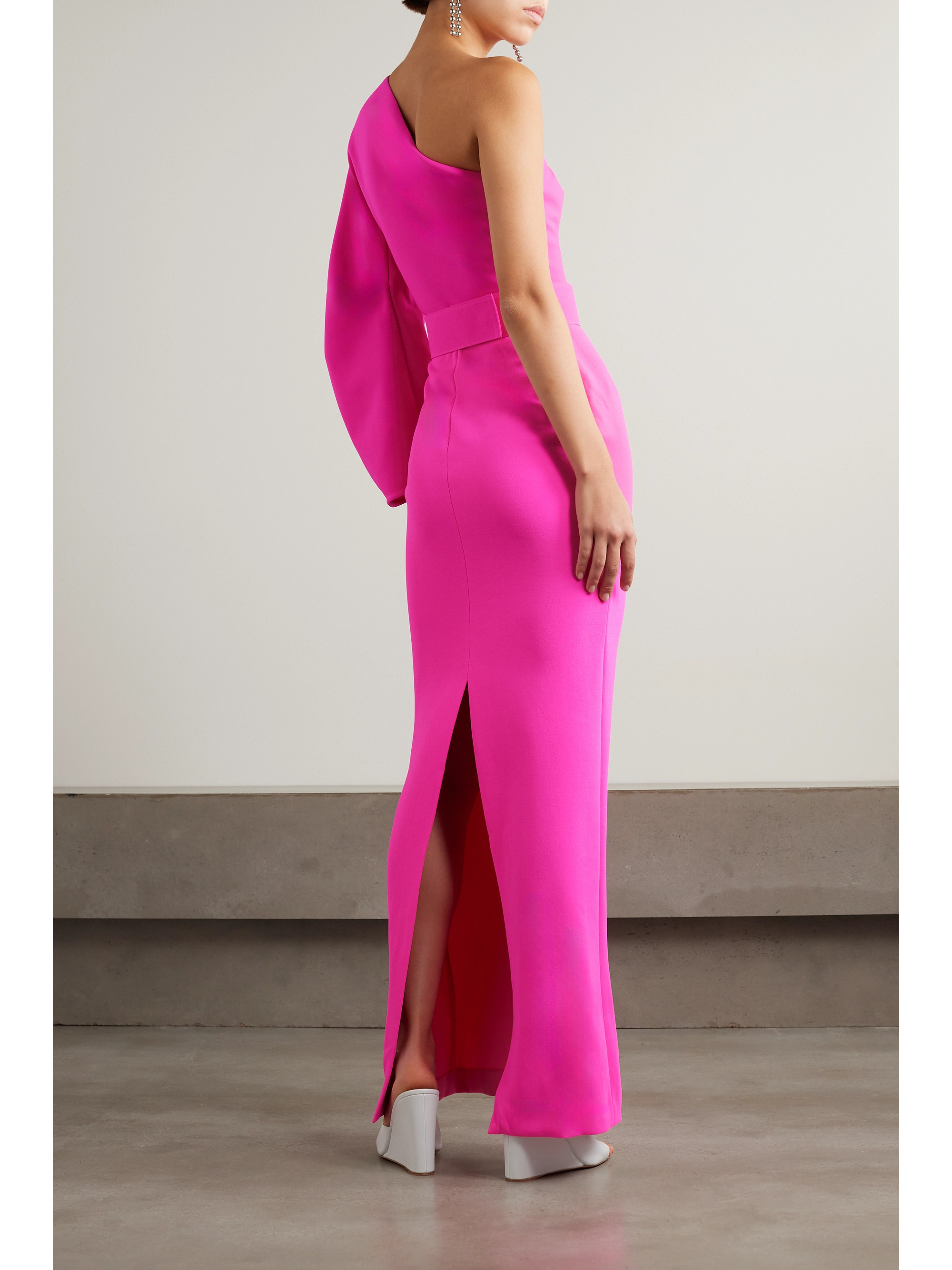 Solace London Zaya one-sleeve belted crepe gown