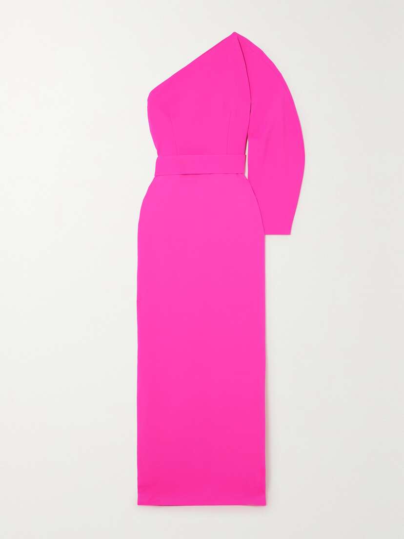 Solace London Zaya One-sleeve Belted Crepe Gown