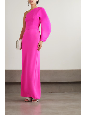 Solace London Zaya one-sleeve belted crepe gown