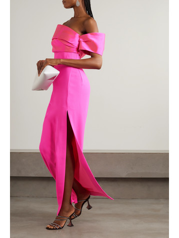 Solace London Alexis off-the-shoulder satin-twill and crepe gown
