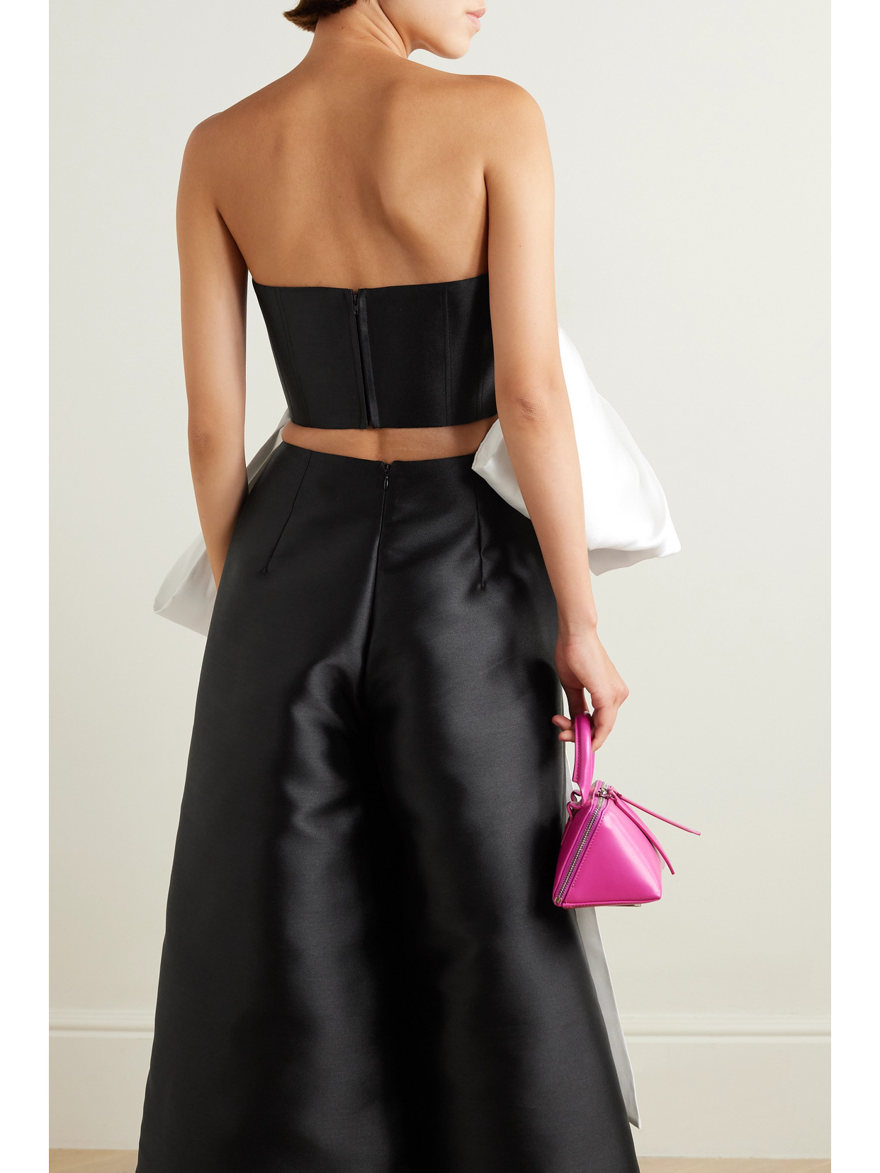 Nadina Strapless Bow-Detailed Two-Tone Satin-Twill Top