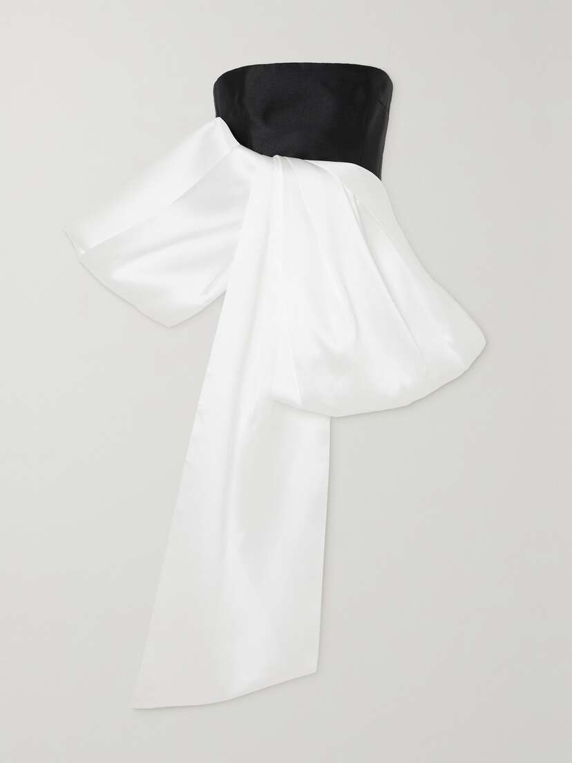 Solace London Nadina Strapless Bow-detailed Two-tone Satin-twill Top