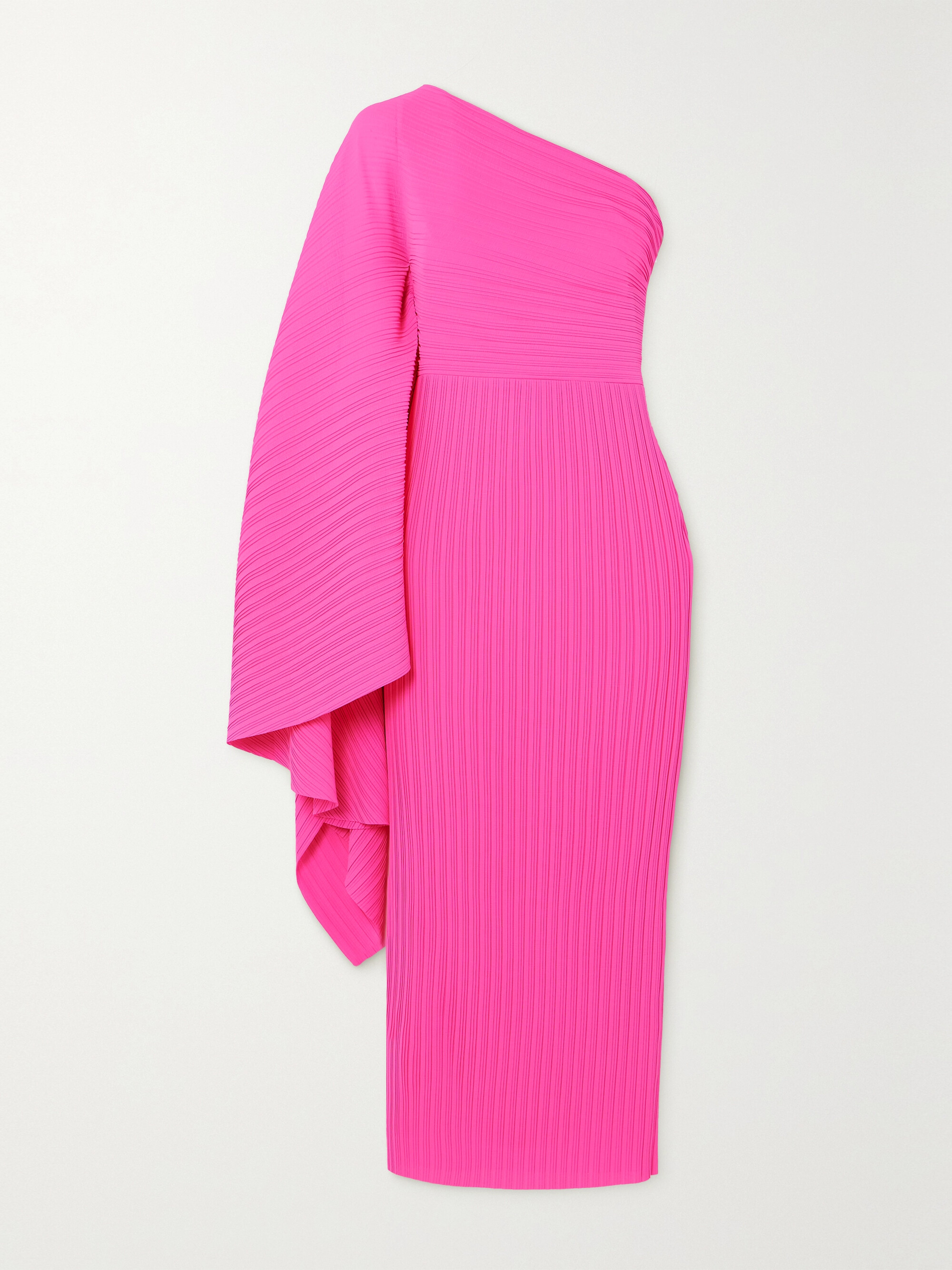 Solace London Lenna one-sleeve draped plissé-chiffon midi dress