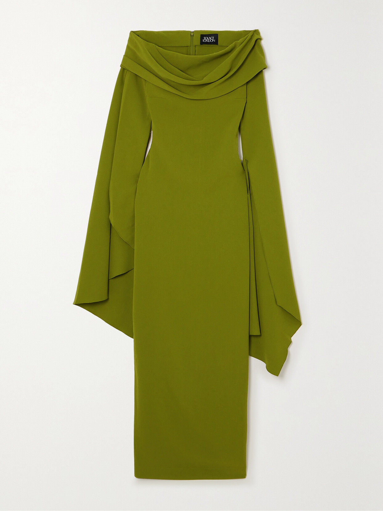 Shop Solace London Arden Draped Off-the-shoulder Crepe Maxi Dress In Green