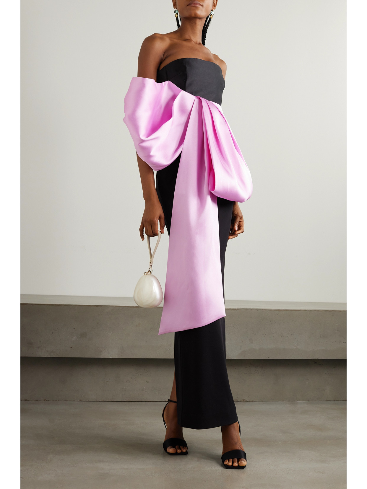 Shop Solace London Maeve Strapless Satin-twill And Crepe Gown In Black