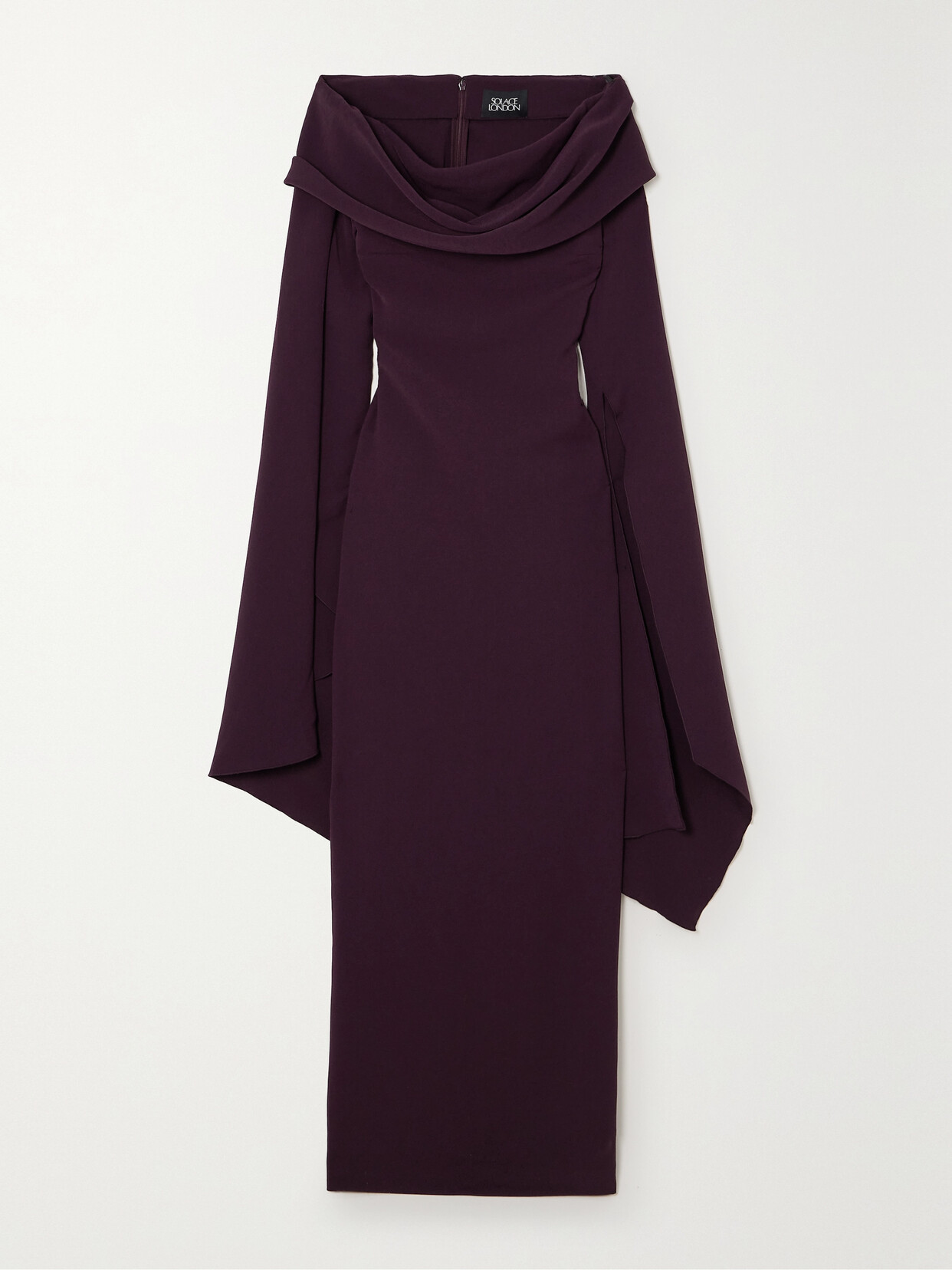 Solace London Arden Draped Off-the-shoulder Crepe Maxi Dress - Burgundy