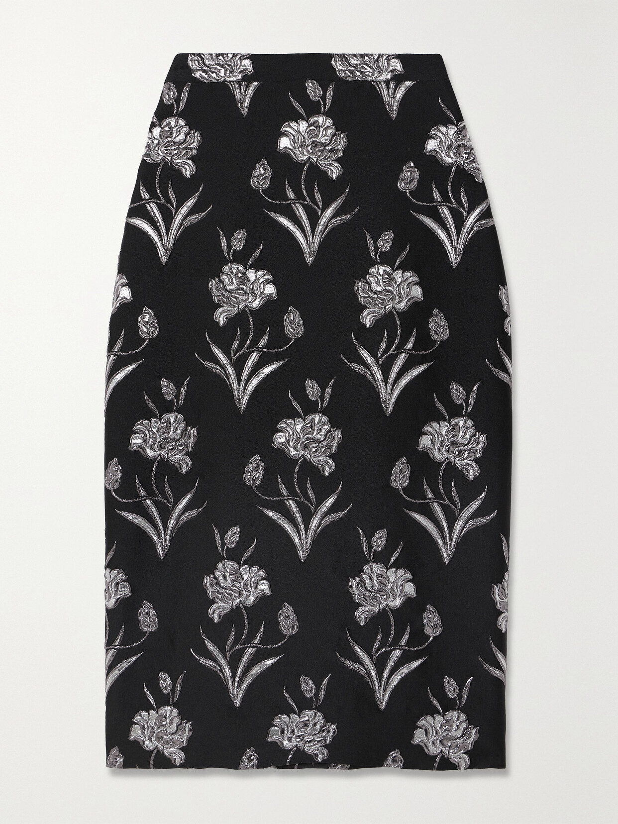 Erdem Floral Jacquard Midi Skirt In Black Silver