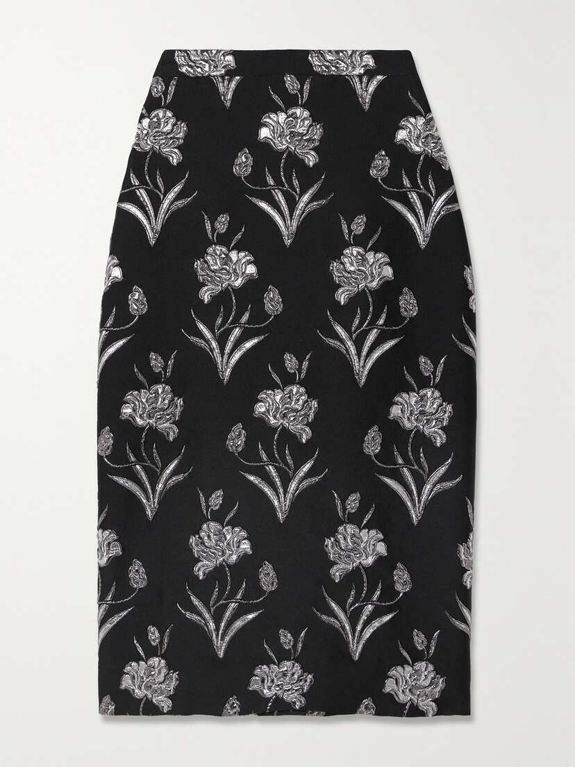 Erdem Maria Metallic Floral-jacquard Midi Skirt