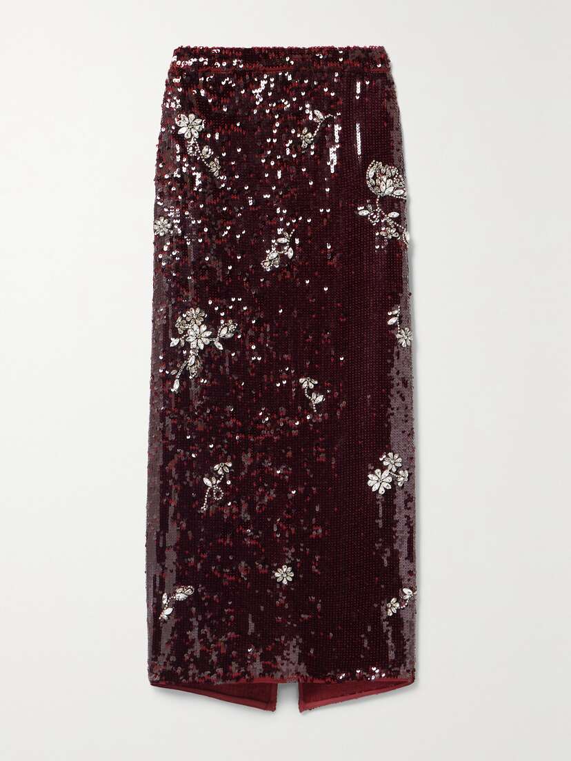 Erdem Maria Crystal-embellished Sequined Chiffon Midi Skirt