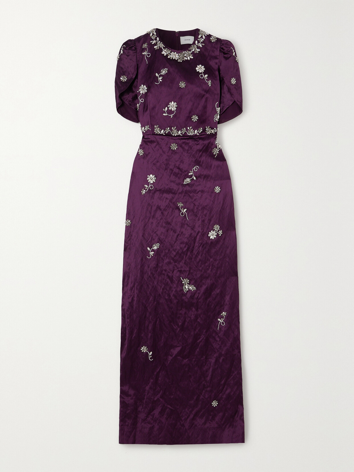 Shop Erdem Crystal-embellished Crinkled-satin Gown In Purple