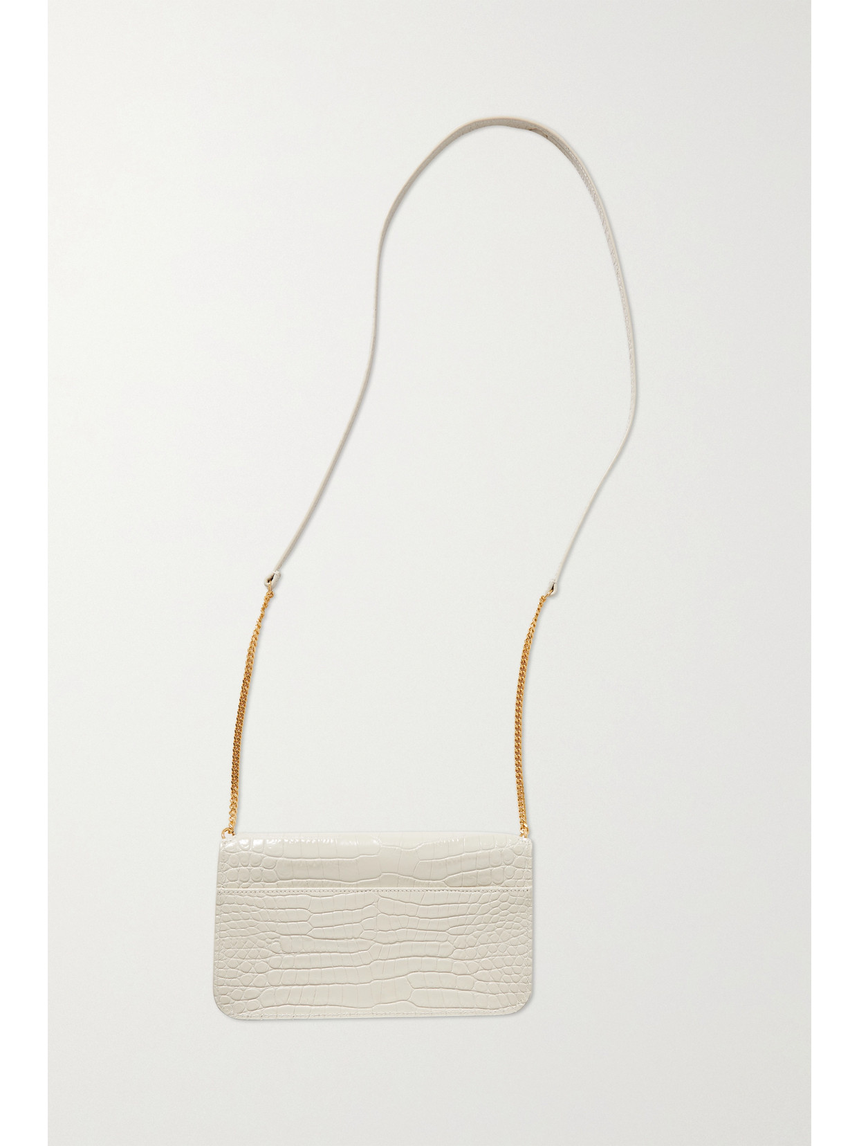 Saint Laurent Monogramme Croc-effect Leather Pouch In Cream