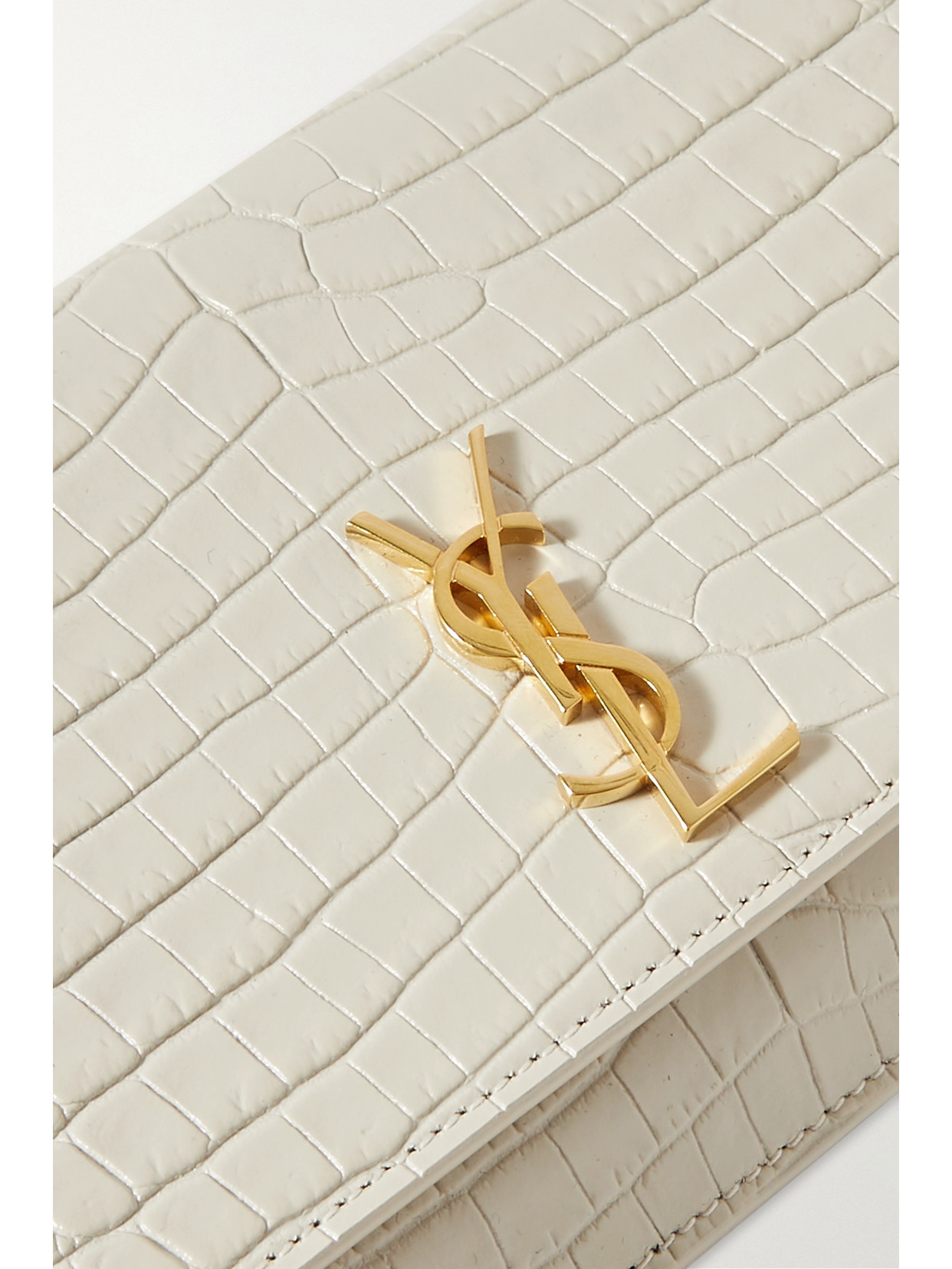 Shop Saint Laurent Cassandre Strap Leather Phone Case In Cream