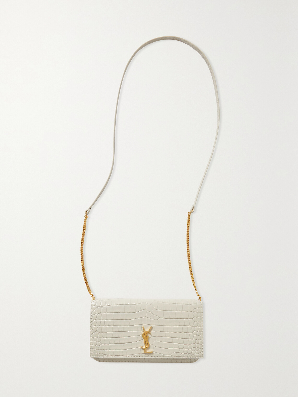 Saint Laurent Monogramme Croc-effect Leather Pouch In Cream