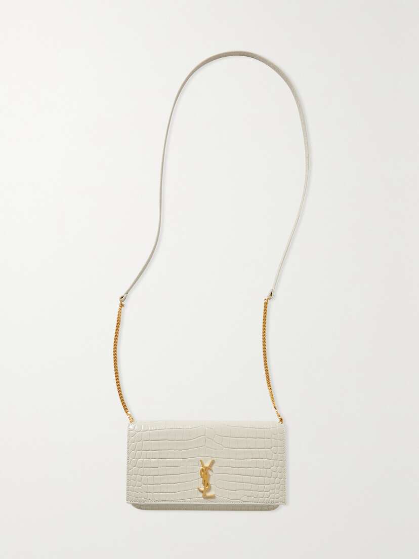 Saint Laurent Cassandre Strap Glossed Croc-effect Leather Phone Case