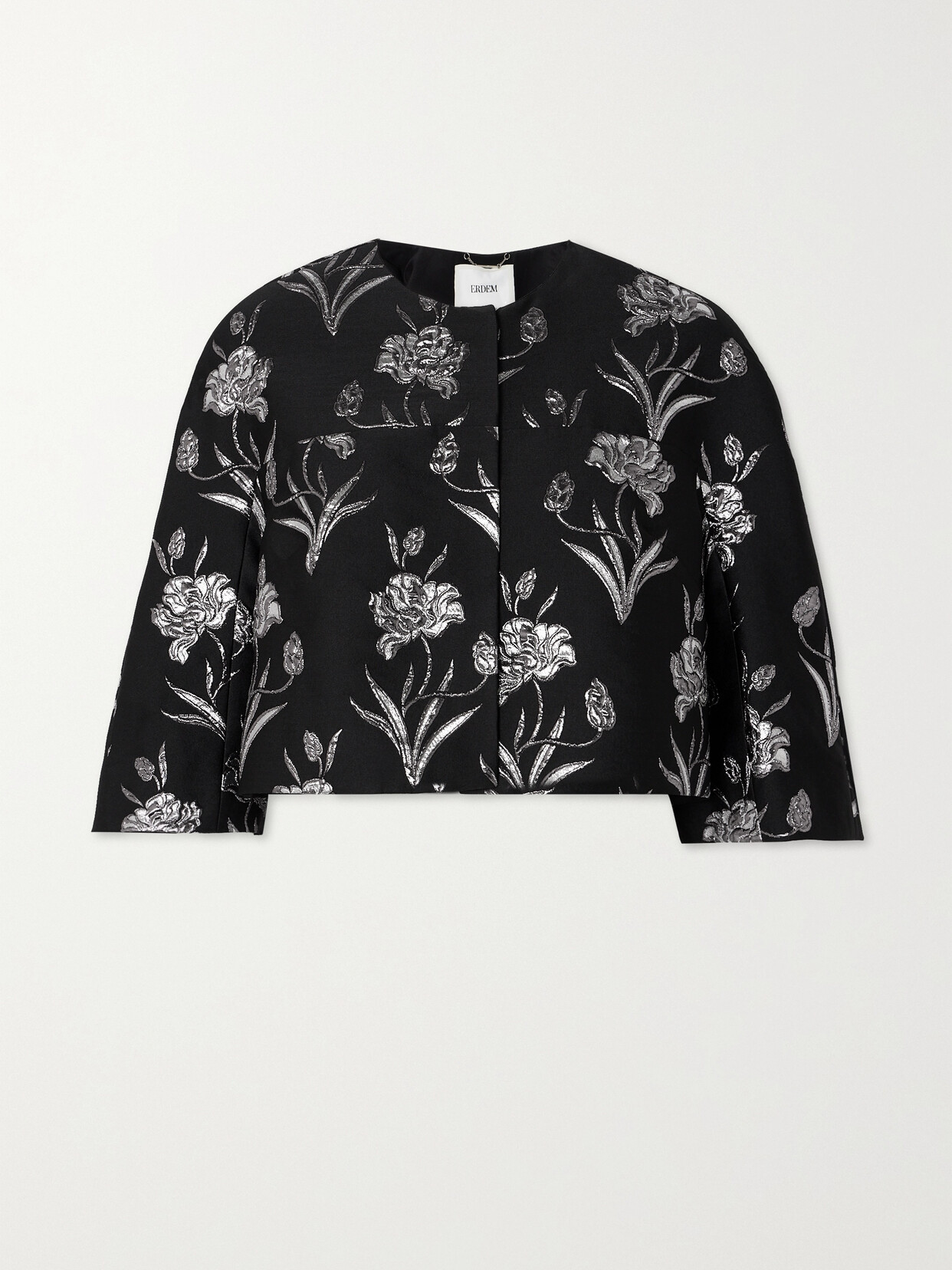 Erdem Cropped Metallic Floral-jacquard Jacket - Black