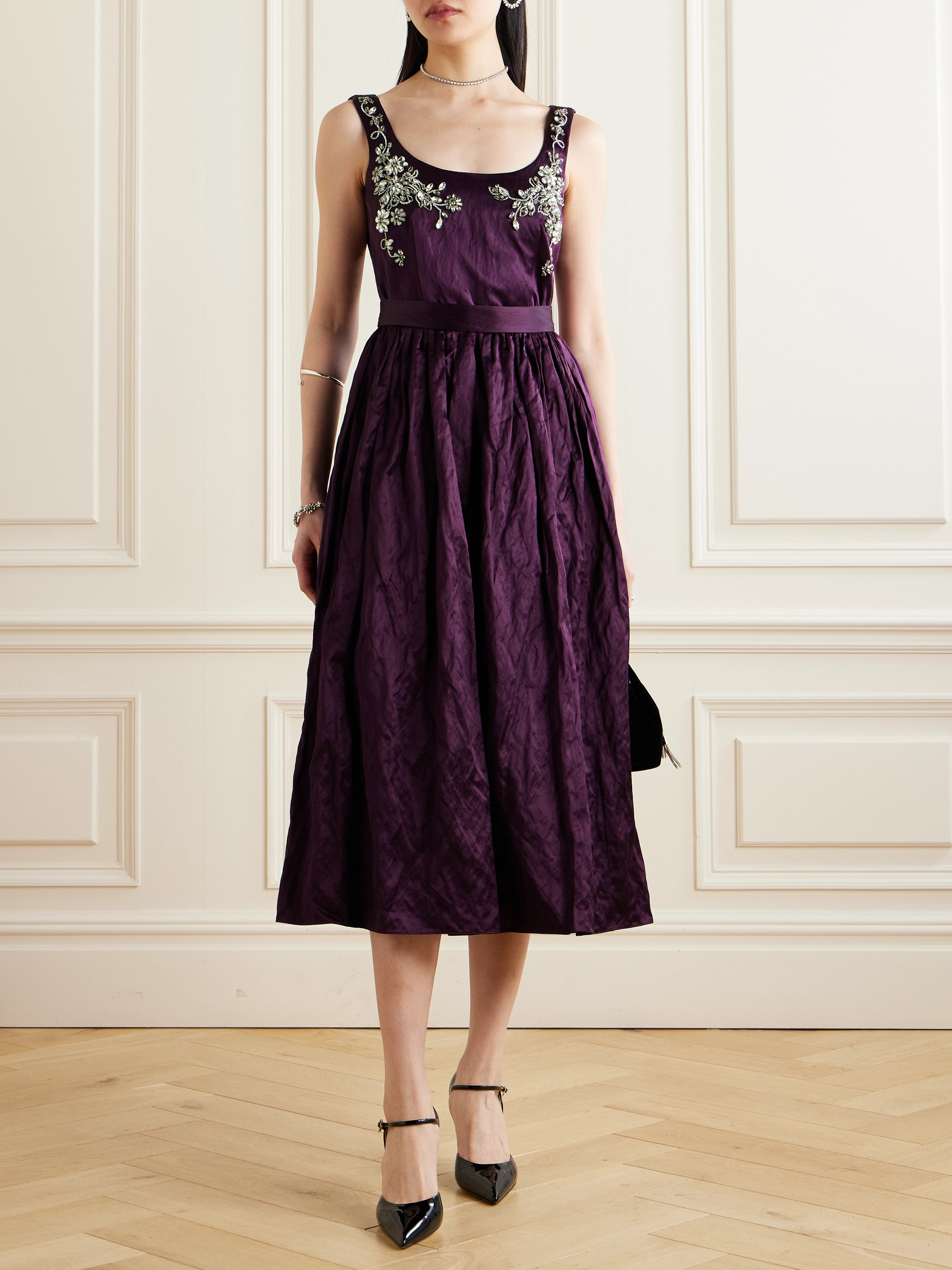 Erdem Embellished sequined satin midi dress