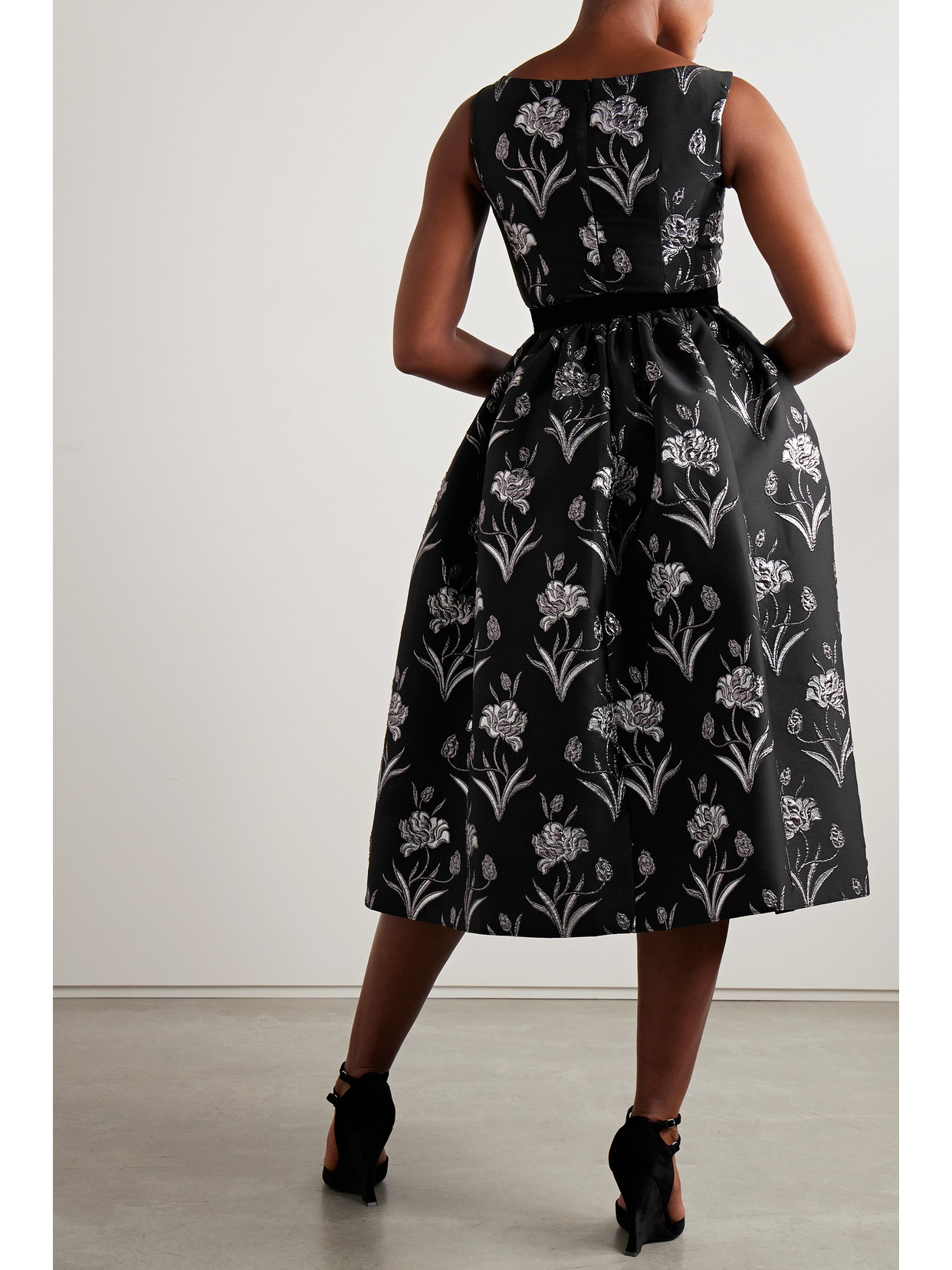 Erdem Womens Black Silver Floral-pattern Scoop-neck Midi Dress In Black